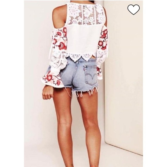 For Love and Lemons top Extra Small sleeves Cecelia Crop embroidered lace - Picture 3 of 10